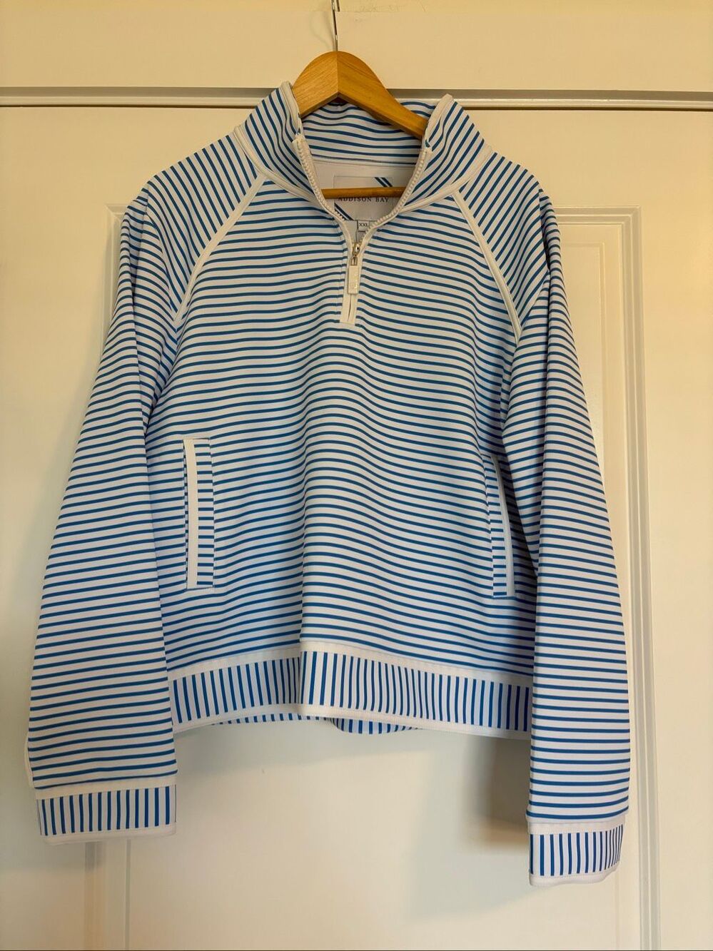 NWT Addison Bay Bainbridge Quarter Zip In Super White Cerulean Stripe Size XXL - Picture 2 of 7